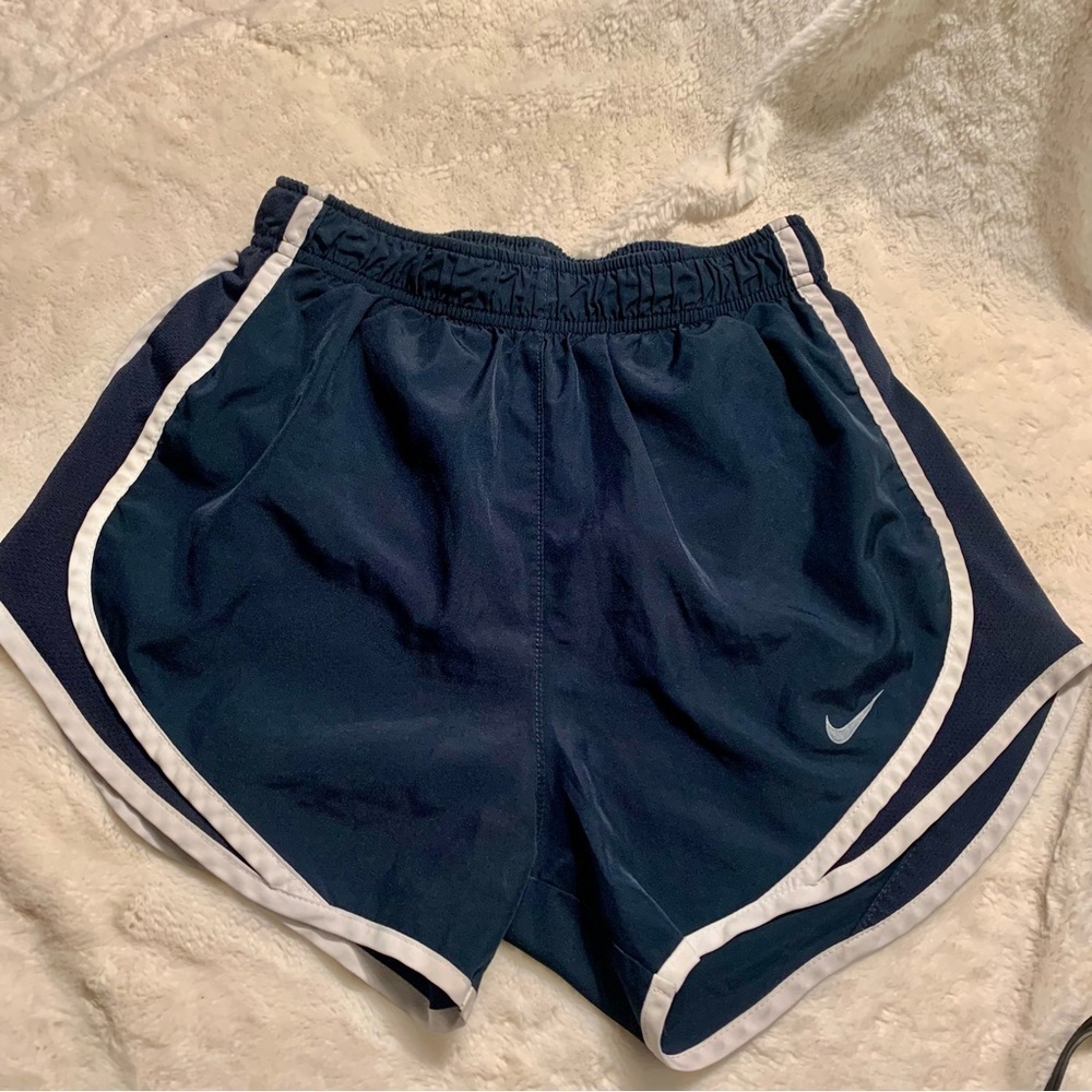Nike Dri-Fit Shorts XS Dark Navy Blue White Trim Athletic Running Bikini Liner - Picture 3 of 12